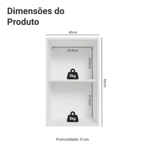 Armário aéreo 40 cm 1 porta  vik madesa