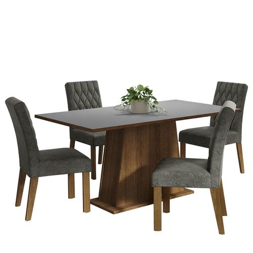 Conjunto sala de jantar mesa tampo de madeira 4 cadeiras silver ashley madesa
