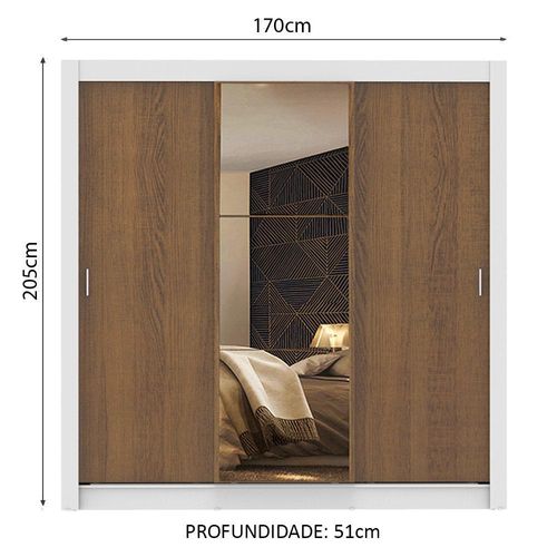 Guarda roupa casal madesa mônaco 3 portas de correr com espelho