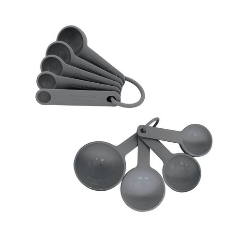 Jogo 4 Xícaras e 5 Colheres Medidoras Luxo Cinza KitchenAid