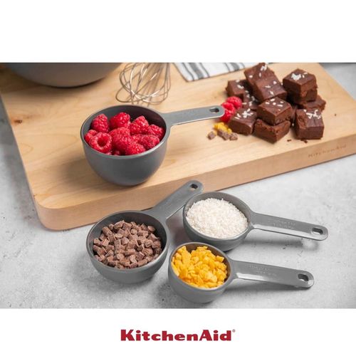 Jogo 4 Xícaras e 5 Colheres Medidoras Luxo Cinza KitchenAid