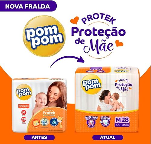 Fralda Pom Pom Protek Proteção de Mãe Jumbo M com 28 Unidades