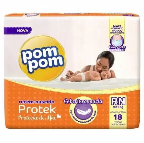 Fralda Pom Pom Protek Proteção De Mãe RN 18 Unidades