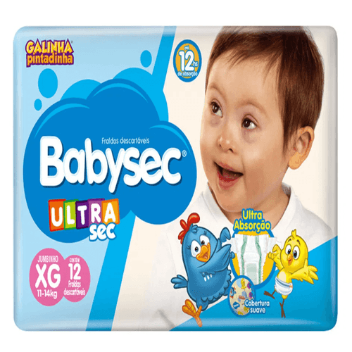 Fralda Babysec Ultrasec Jumbinho Galinha Pintadinha XG com 12 unidades