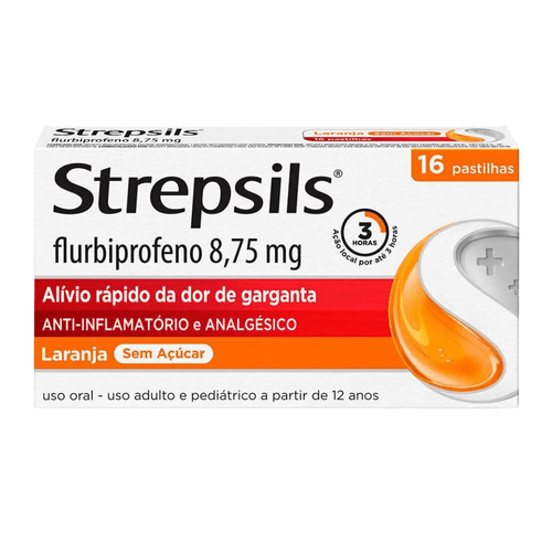 Pastilhas Para Garganta Strepsils Sabor Laranja Sem Açúcar Com 16 Pastilhas