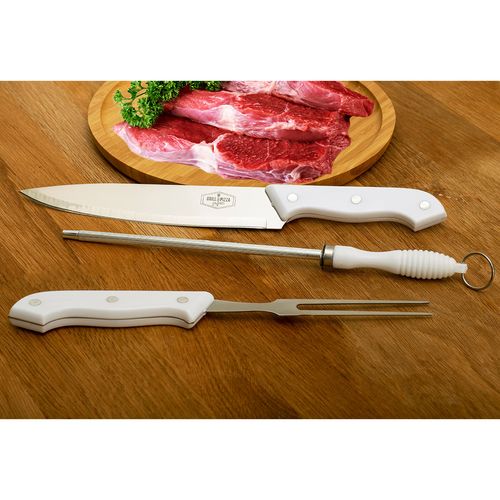 Kit Churrasco Garfo e Faca Chaira 3 Pçs Grill & Pizza Prana
