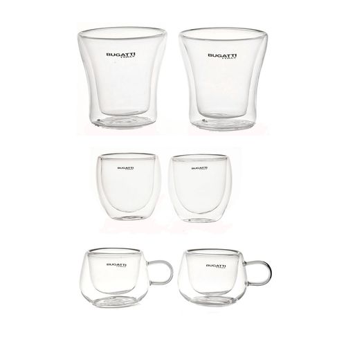 Jogo Copos para Café Chá Licor Parede Dupla 6 Peças Bugatti