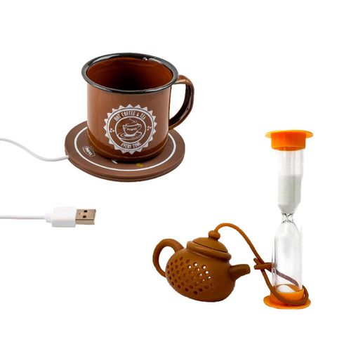 Kit Xícara Com Aquecedor USB Infusor Chá Estilo Timer Prana
