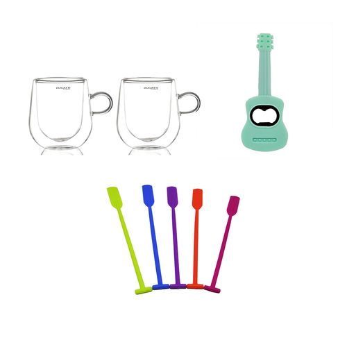 Kit Drink Caneca 300ml Abridor de Garrafa e Mexedores 8 Pçs