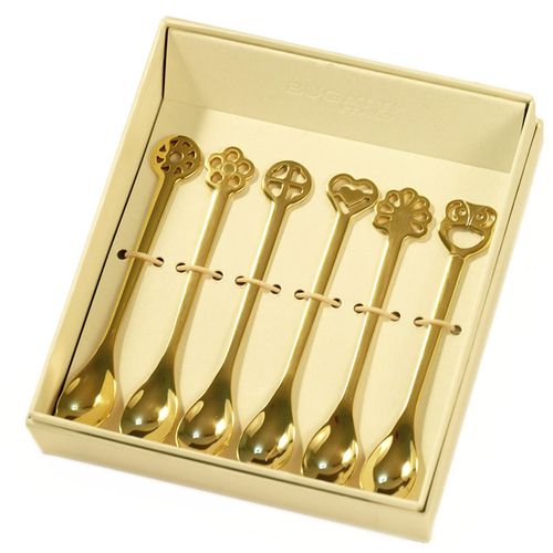 Conjunto 6 Colheres Ouro 24kl Café Chá Banhado Kiss Bugatti