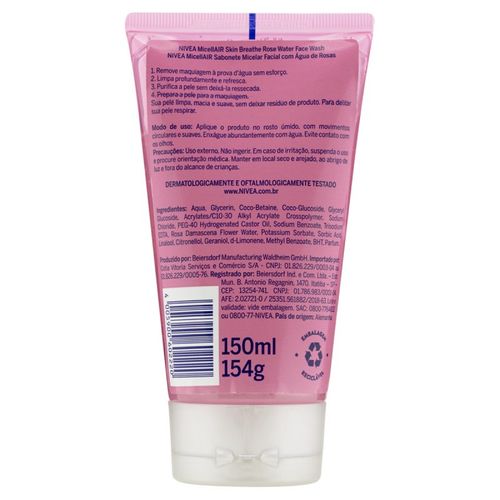Sabonete Gel Nivea Micelar Facial Água De Rosas 150Ml