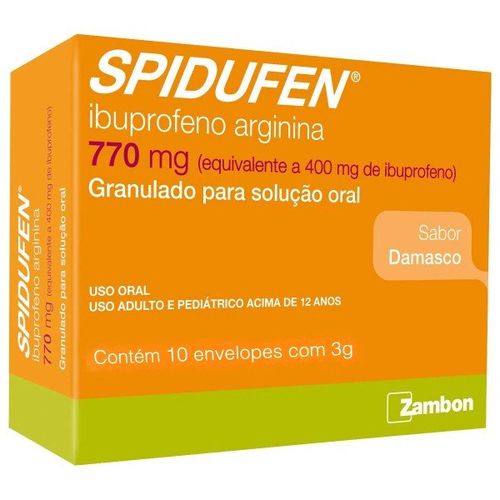 Spidufen Ibuprofeno 400mg + Arginina 370mg Granulado Sabor Damasco para Solução Oral 10 envelopes 3g