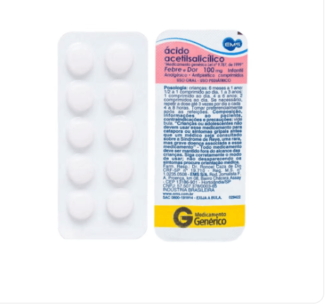Ácido Acetilsalicílico Infantil Sabor Morango 100mg 10 comprimidos Ems