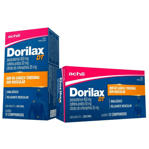 Dorilax DT Paracetamol 450mg + Cafeína Anidra 50mg + Citrato de Orfenadrina 35mg com 12 comprimidos