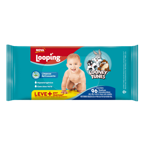Toalha Umedecida Looping Looney Tunes pacote com 96 unidades