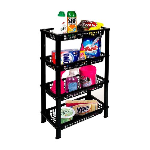 Estante de Plástico São Bernardo Multiuso com 4 Prateleiras Preta 73x39,7x19,8cm