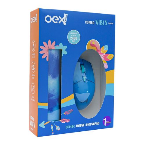 Mouse com Mousepad OEX Vibes MC200 Azul