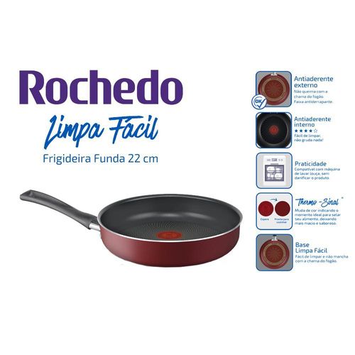Frigideira Reta 22cm Antiaderente Rochedo Limpa Fácil Vermelha