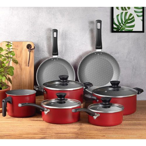 Conjunto de Panelas com 7 Peças Antiaderente Coimbra Tramontina Vermelho