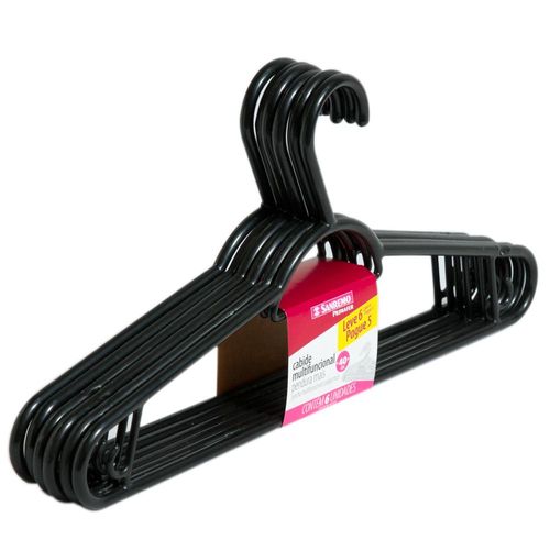Conjunto 6 Cabides Sanremo Pendura M PR10568 Preto