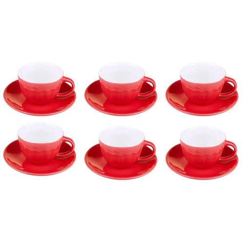 Conjunto 6 Xícaras 80ml com Pires Cazza Vermelho