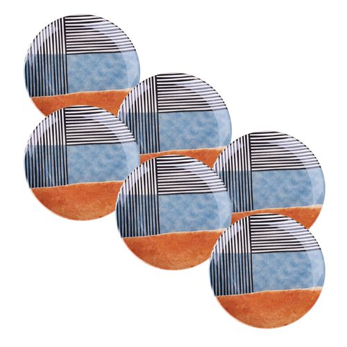 Kit 6 Pratos de Sobremesa Cerâmica 20,5cm Abstrata Porto Brasil Coup