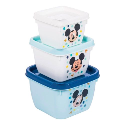 Conjunto com 3 Potes Quadrado Mickey 6967 Plasutil