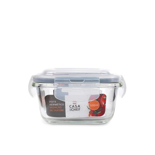 Pote de Vidro Quadrado 320ml com Trava Casa do Chef