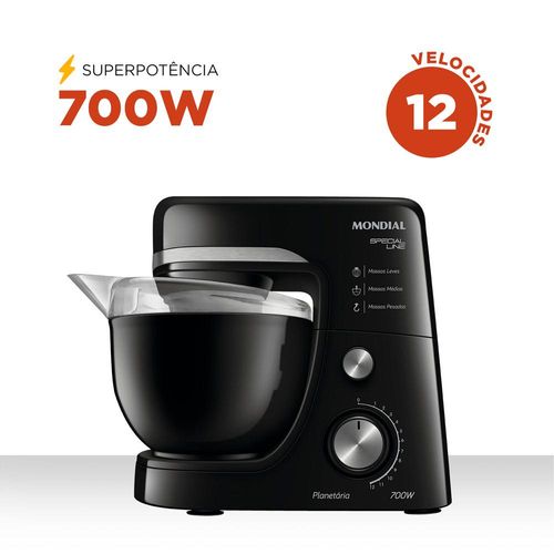Batedeira Planetária Mondial B48BSL 700W Preta 127V