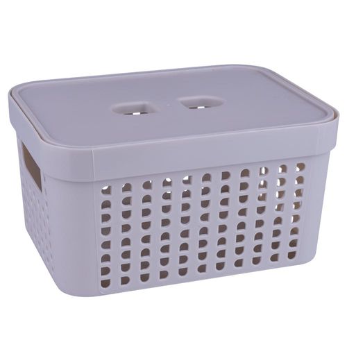 Cesto Organizador com Tampa 2L Rattan LP House 8503FE Bege