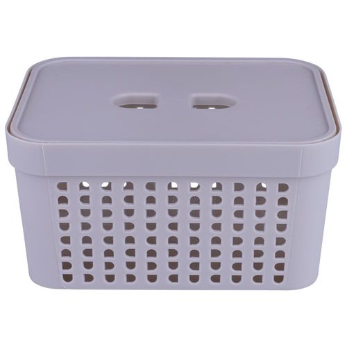 Cesto Organizador com Tampa 2L Rattan LP House 8503FE Bege