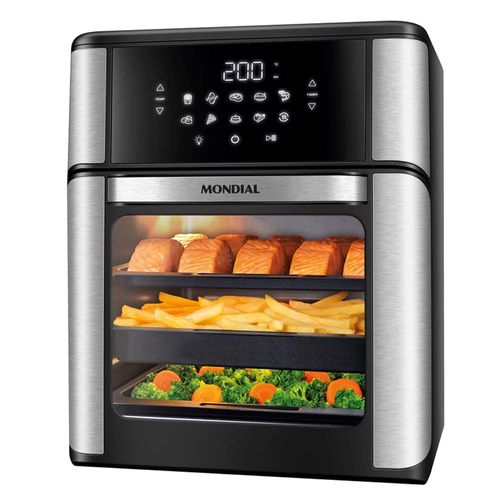 Fritadeira Elétrica Air Fryer Mondial Forno Oven AFON-12L-BI-BC 12L Preta/Inox - 110V