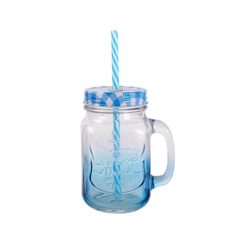 Copo Le Degrade Canudo Vidro 450ml Azul