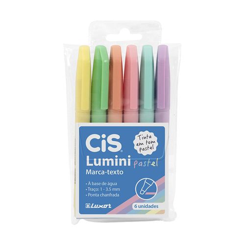 Marcador de Texto Cis Lumini Ponta Chanfrada com 6 Cores Tons Pastéis