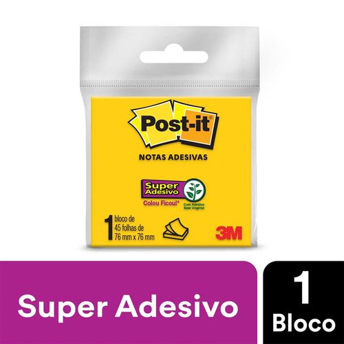 Bloco Adesivo Post It 3M Amarelo com 45 Folhas 76x76mm