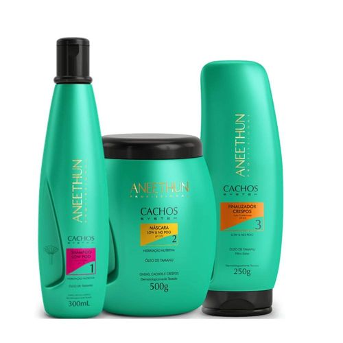 Aneethun Cachos Shampoo 300ml + Máscara 500g + Finalizador Crespos 250g