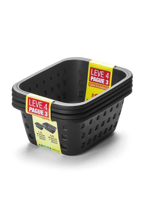 Conjunto de Cesto Organizador Ordene em Plástico Preto Pequeno Leve 4 Pague 3