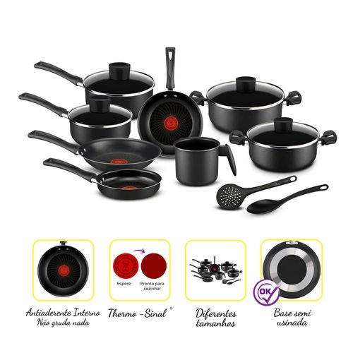 Conjunto de Panelas Antiaderente Rochedo Pratic Cinza 10 Peças