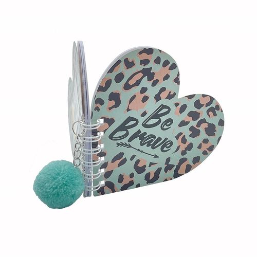 Caderneta Le Capa Flexível Animal Print Formato Coração com Pompom 30 Folhas