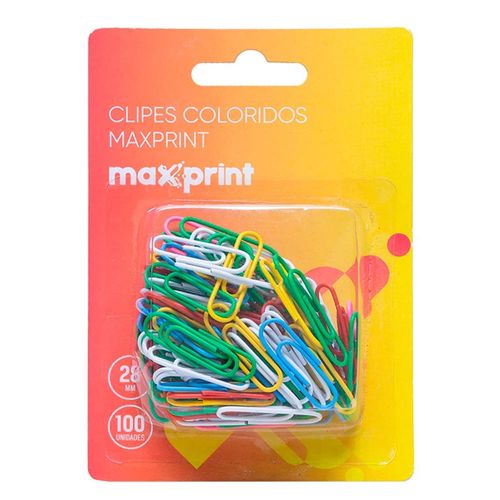 Clipes Coloridos Maxprint com 100 unidades 28mm
