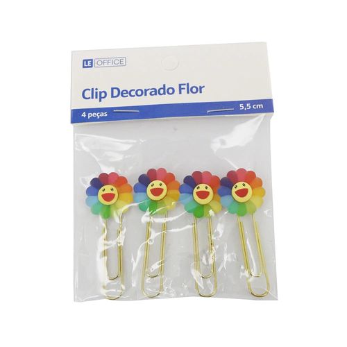 Clips Divertido Le Flor Color com 4 Unidades 5,5cm