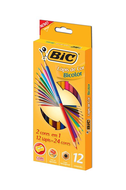 Lápis de Cor Bic Bicolor 12 Lápis e 24 Cores
