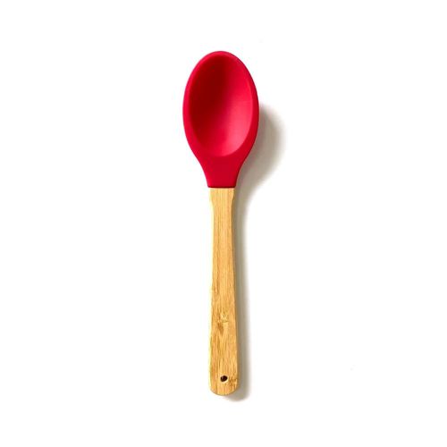 Colher de Cozinha Le Bamboo em Silicone Vermelho com Cabo de Madeira