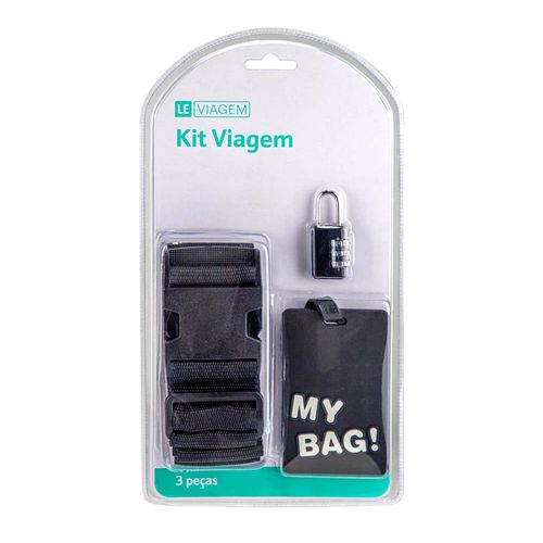 Kit de Acessórios de Viagem Le com 3 Peças Preto Cinta, Cadeado e Tag de Identificação para Malas