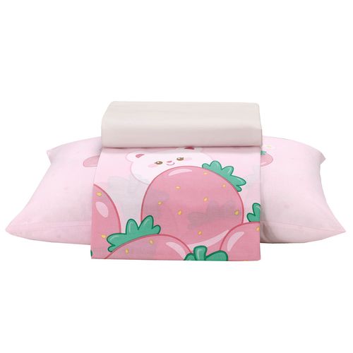 Jogo de Cama Infantil Döhler Morangos 130 fios 3 peças