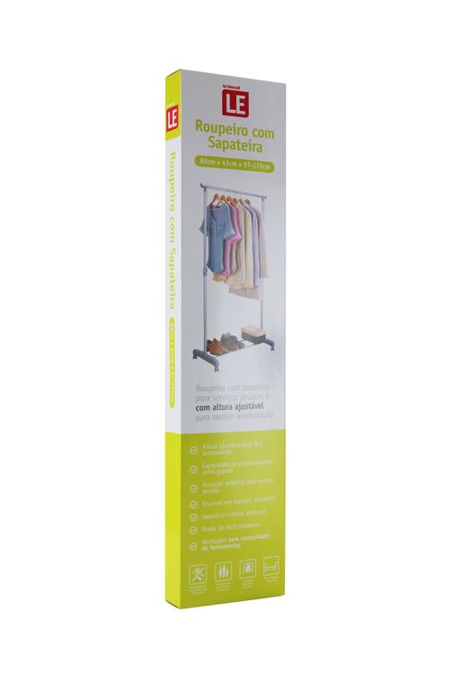Roupeiro Le com Sapateira Prata 88x43x97 170cm