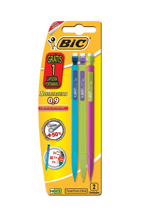 Lapiseira Bic Shimmers 0.9mm HB Nº2 com 3 Unidades