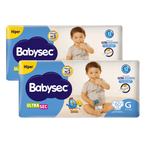 Kit 2 Fraldas Babysec Ultrasec Hiper Galinha Pintadinha G com 60 unidades