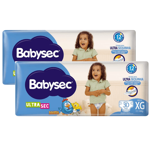 Kit 2 Fraldas Babysec Ultrasec Mega Galinha Pintadinha XG com 30 unidades