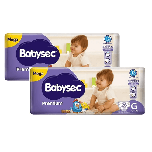 Kit 2 Fraldas Babysec Galinha Pintadinha Premium Mega G com 26 unidades